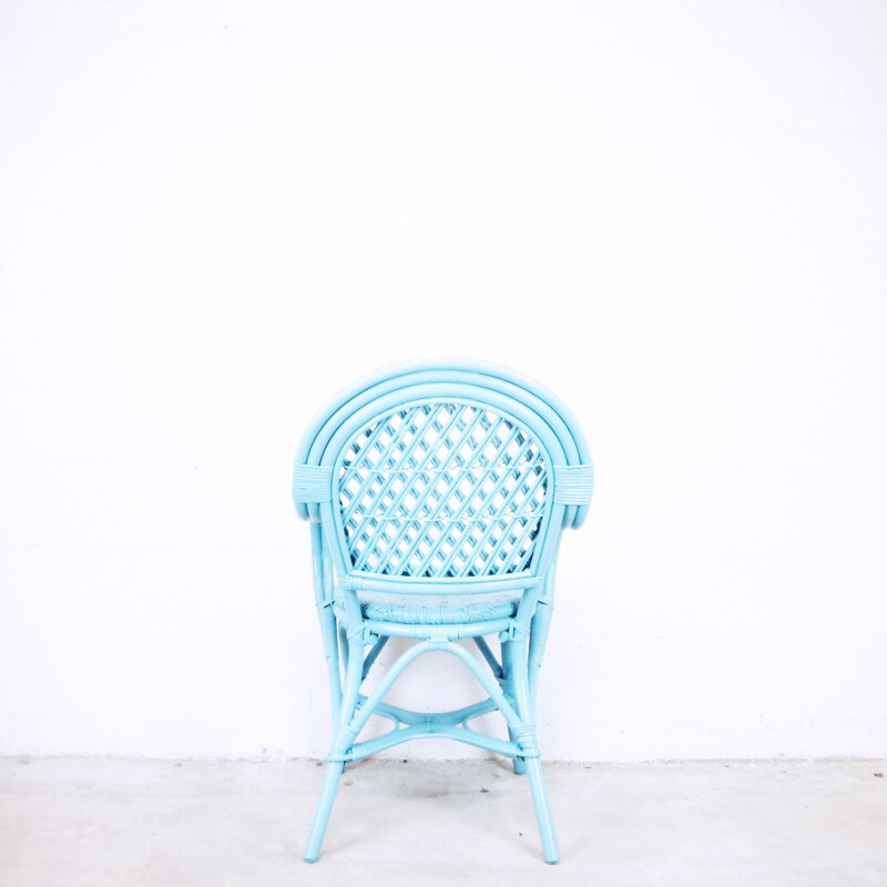 Vintage blue woven rattan armchair, 1990