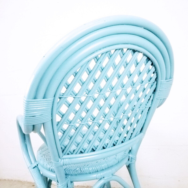 Vintage blue woven rattan armchair, 1990