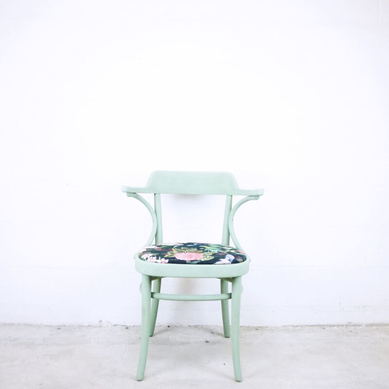 Chaise vintage verte en hêtre tourné