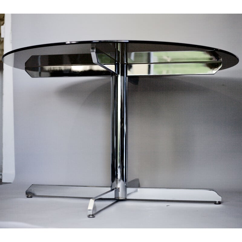Table vintage ronde en verre fumé par Roche Bobois