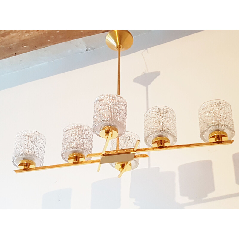 Vintage brass and glass chandelier, France