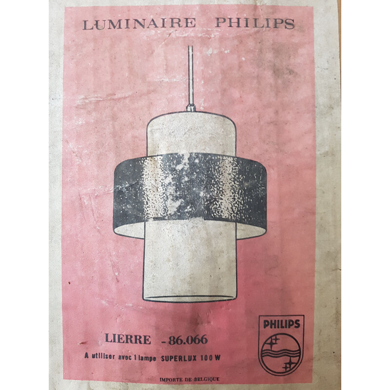 Suspension vintage Lierre pour Philips grise en métal et verre 1960