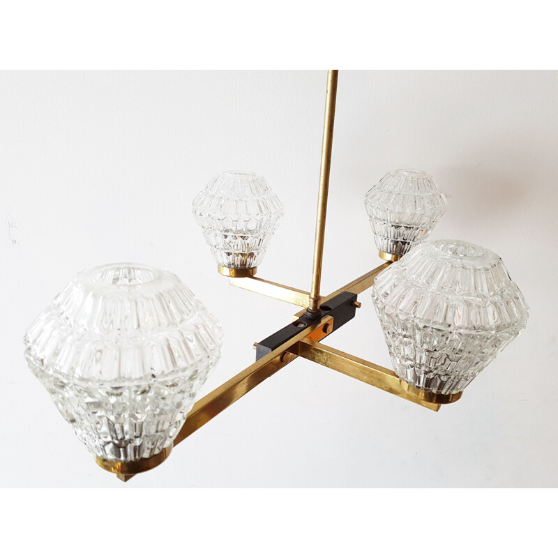 Vintage french chandelier in glass and brass 1950