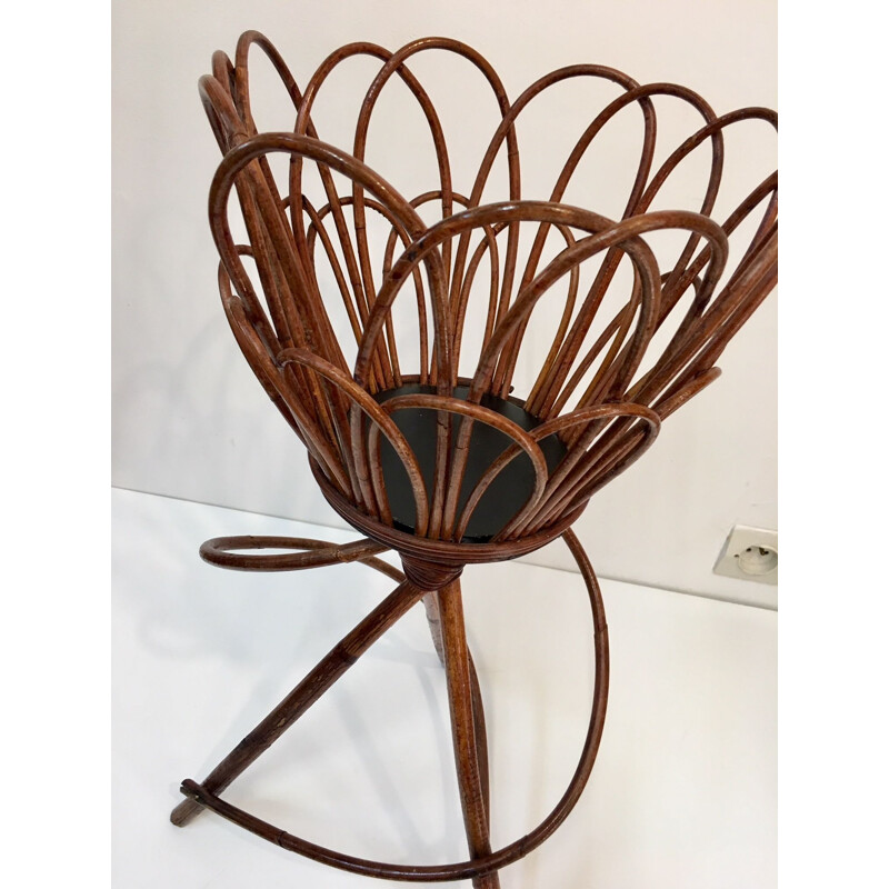 French vintage plants support in rattan and plastic 1960