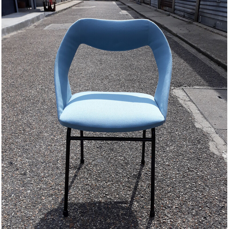 Suite of 4 vintage blue chairs for Zol in fabric and metal