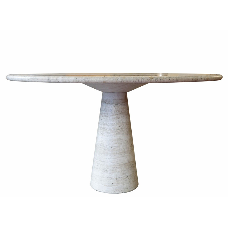 Vintage circular white table in travertine by Angelo Mangiarotti 1970