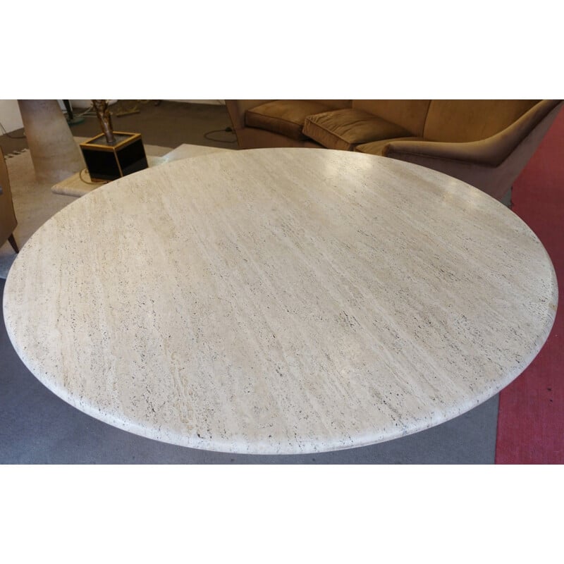 Table vintage blanche circulaire en travertin par Angelo Mangiarotti 1970