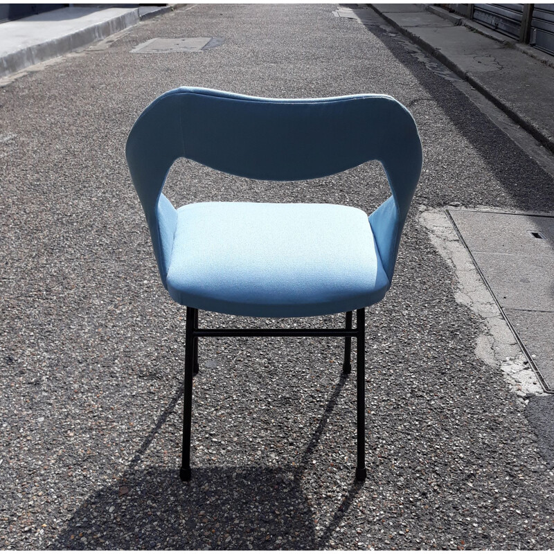 Suite of 4 vintage blue chairs for Zol in fabric and metal