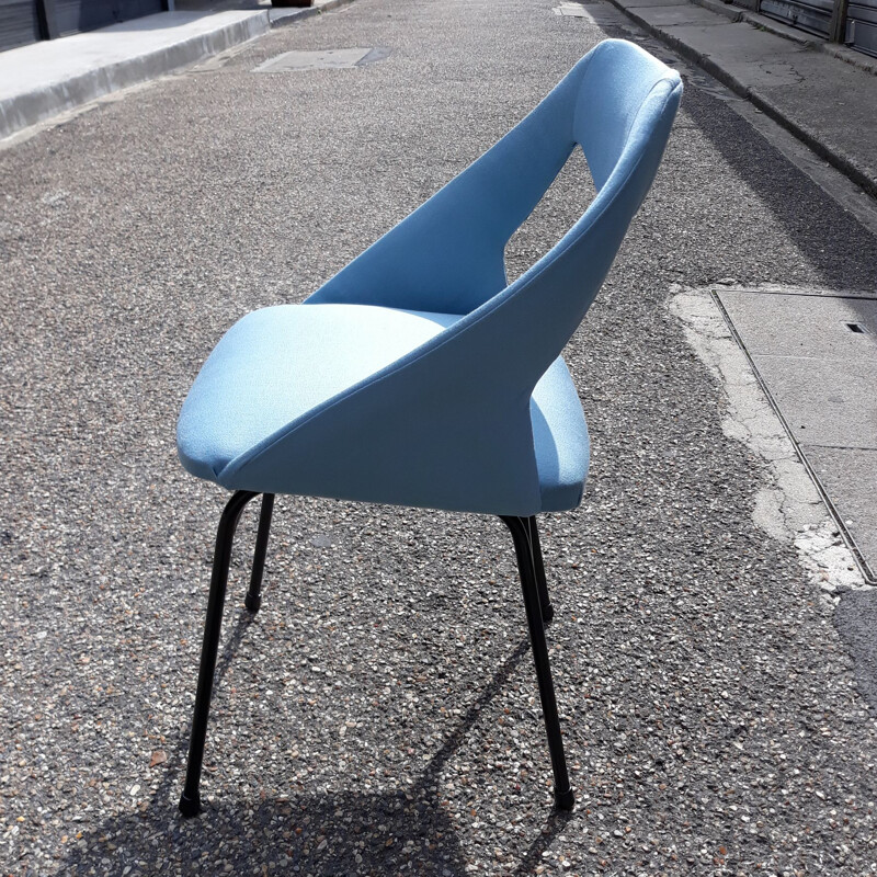 Suite of 4 vintage blue chairs for Zol in fabric and metal