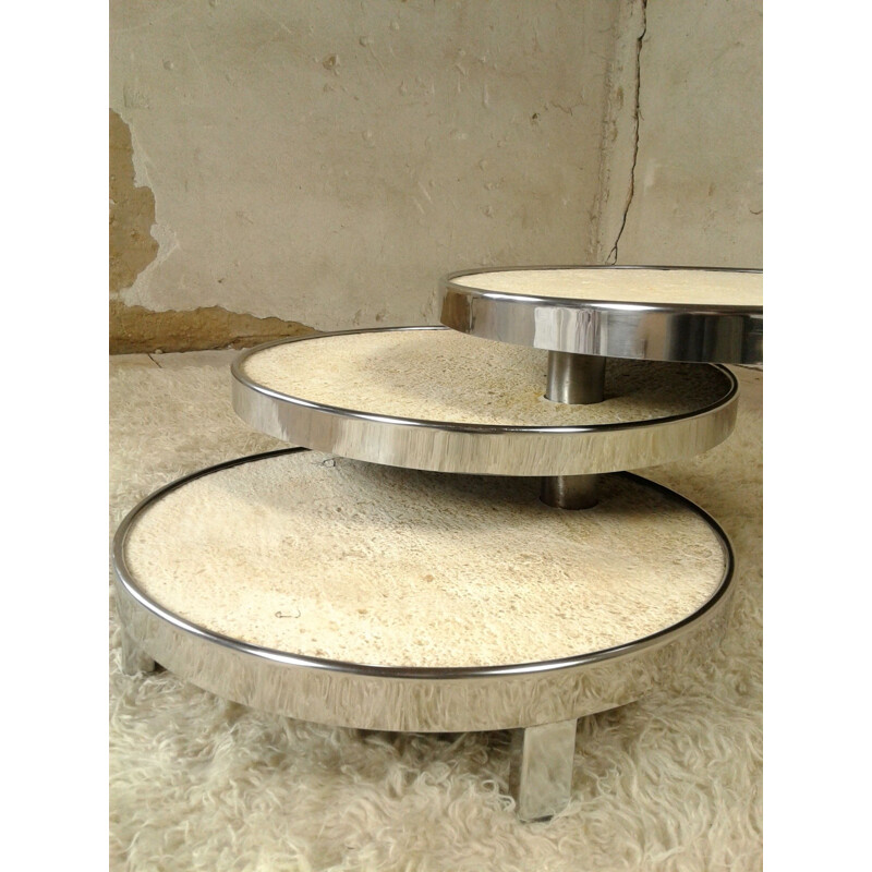 Vintage coffee table in chromed steel and resin