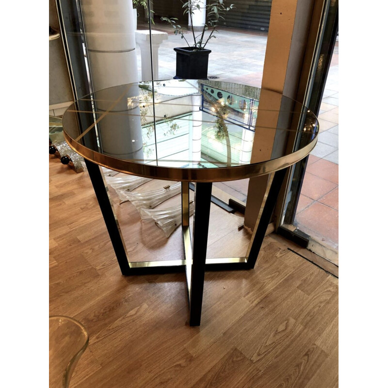 Vintage french coffee table in stained glass and brass 1980