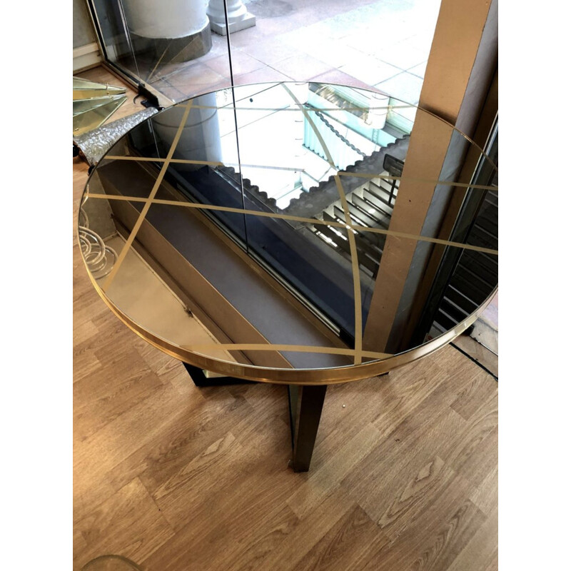 Vintage french coffee table in stained glass and brass 1980