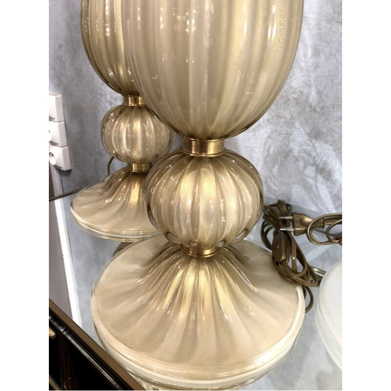 Pair of vintage Murano glass beige lamps 1980