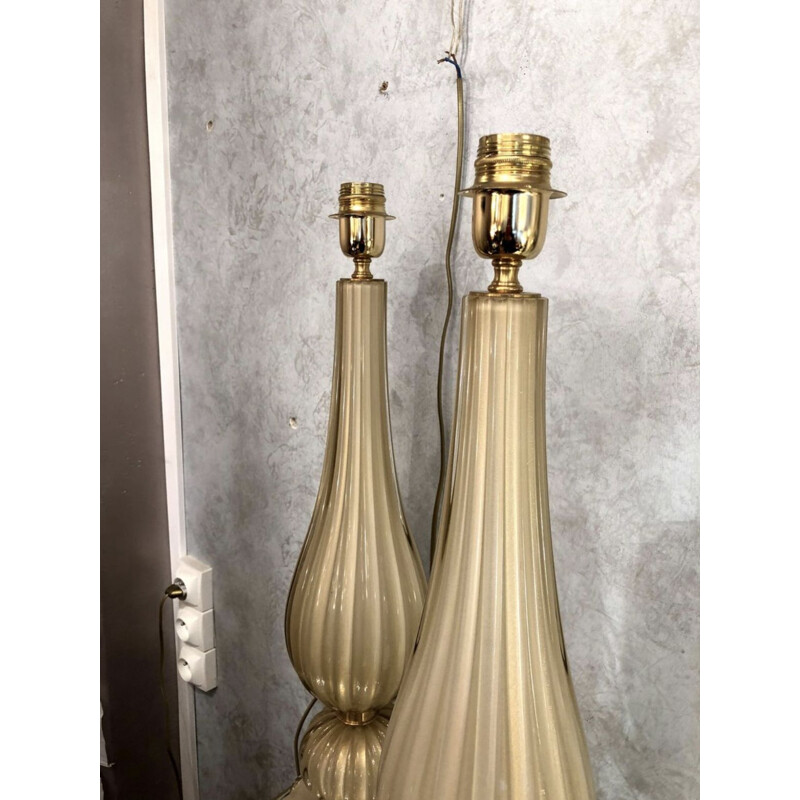Pair of vintage Murano glass beige lamps 1980