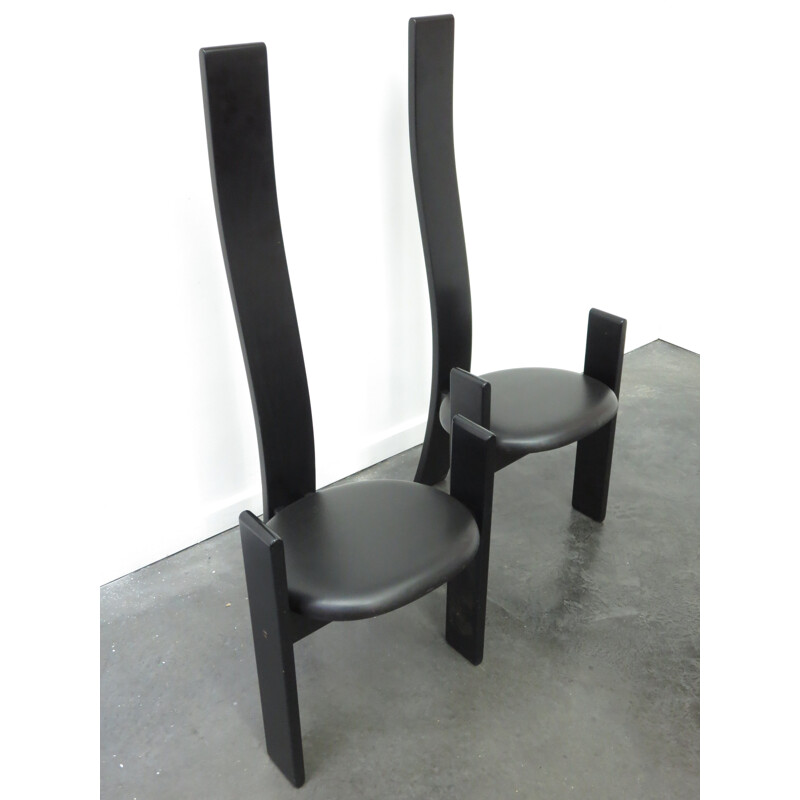 Set of 8 Golem chairs in black leather and beech plywood, Vico MAGISTRETTI - 1960s