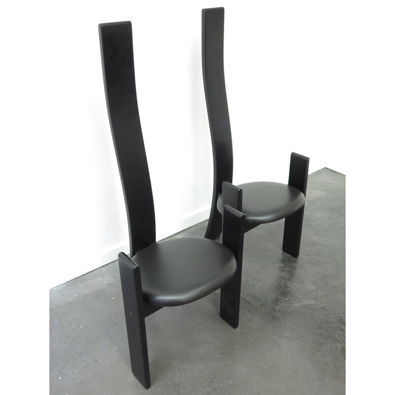 Suite de 8 chaises Golem en cuir noir et contreplaqué d'hêtre, Vico MAGISTRETTI - 1960