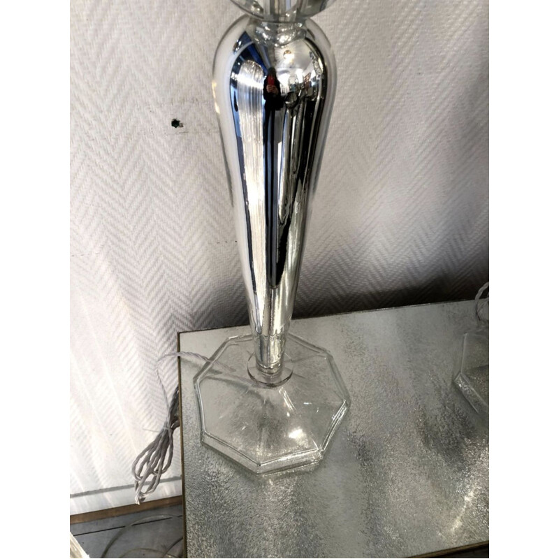 Paire de lampes vintage Toso argentée en verre de Murano