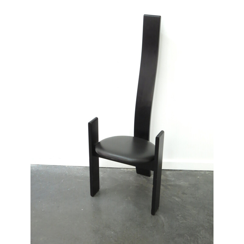 Set of 8 Golem chairs in black leather and beech plywood, Vico MAGISTRETTI - 1960s