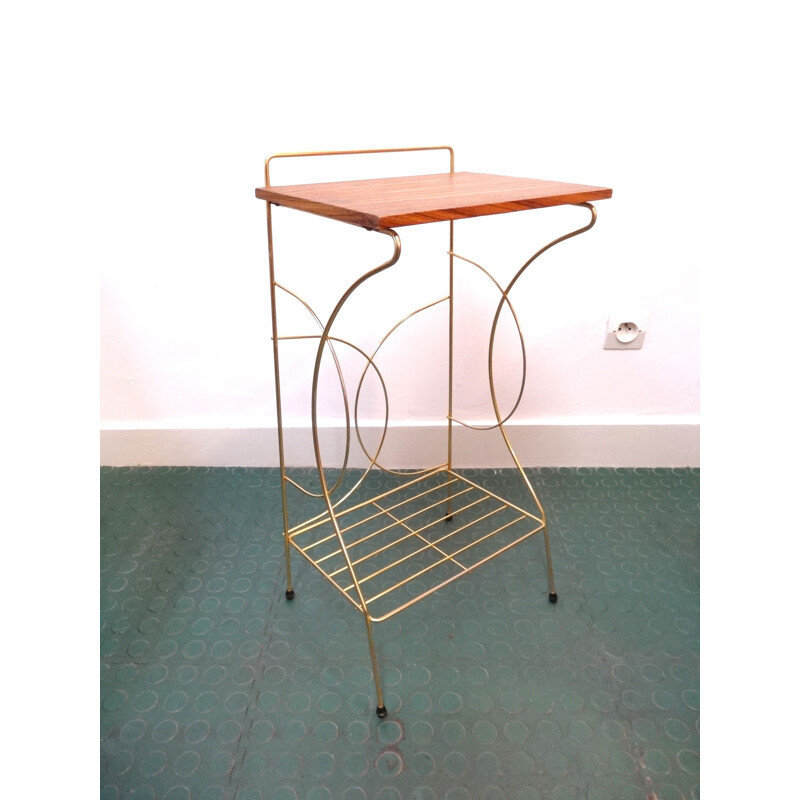 Vintage french wood and steel side table 1960