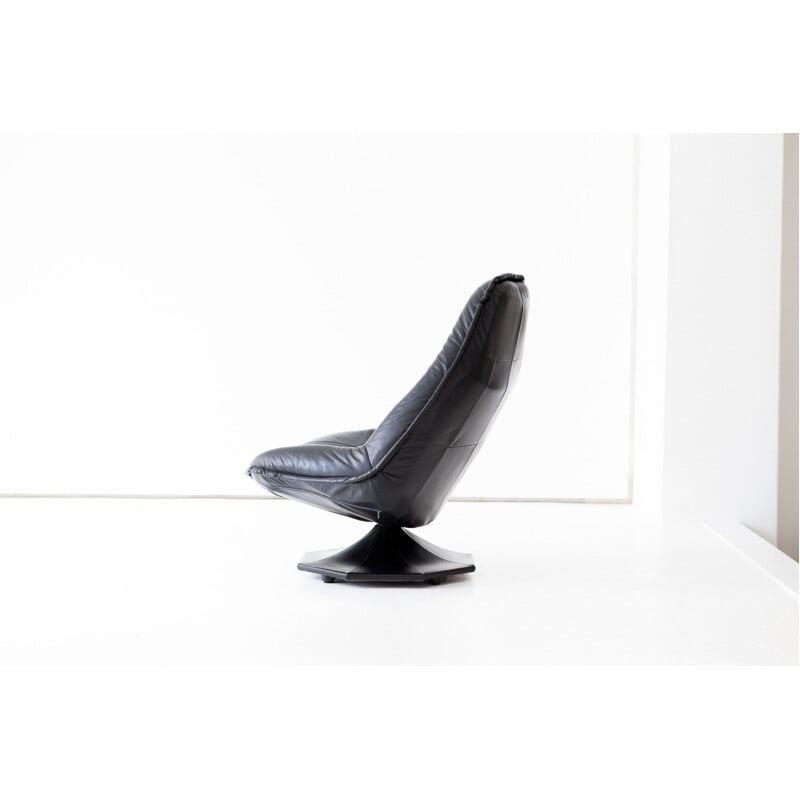 Vintage scandinavian black natural leather lounge chair 1960