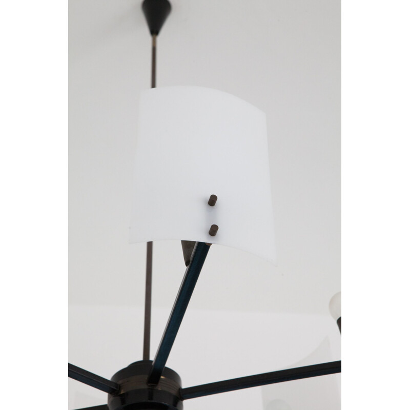 Vintage italian brass perspex and black iron hanging lamp 1950