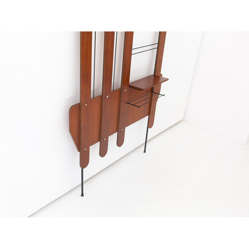 Vintage italian teak and iron coat rack 1950