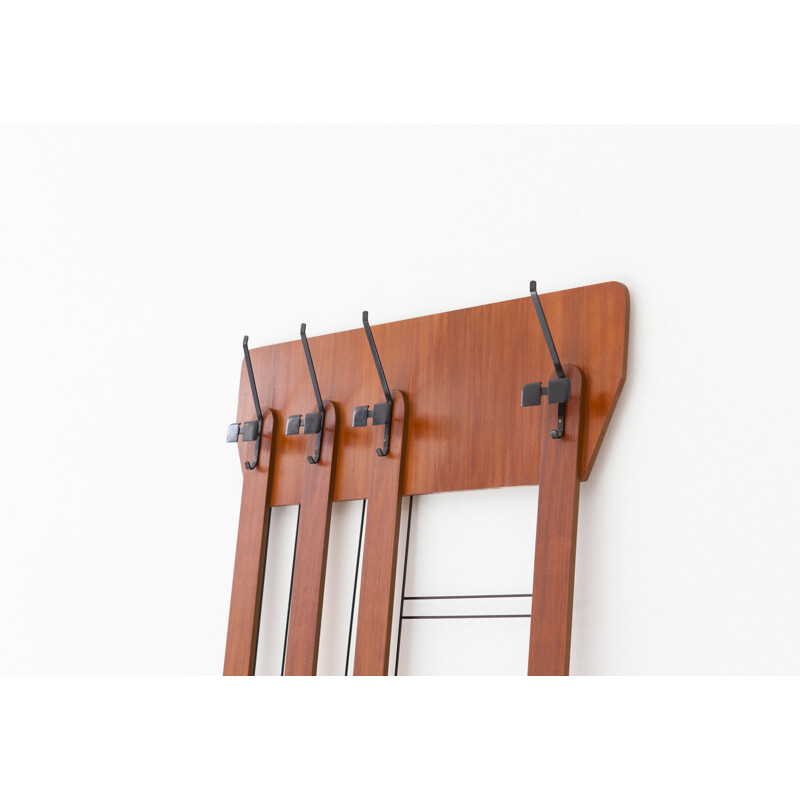 Vintage italian teak and iron coat rack 1950