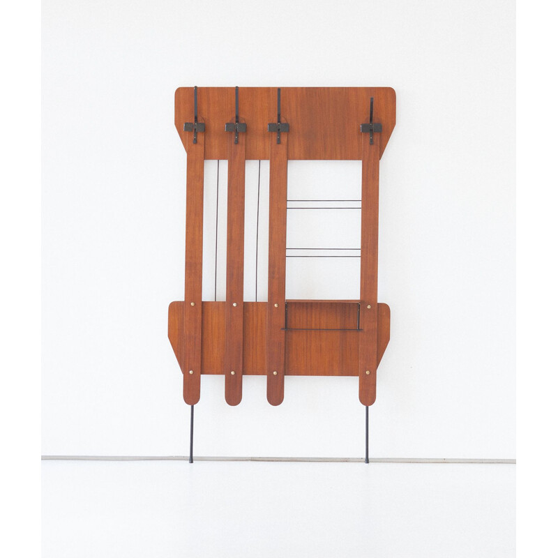 Vintage italian teak and iron coat rack 1950