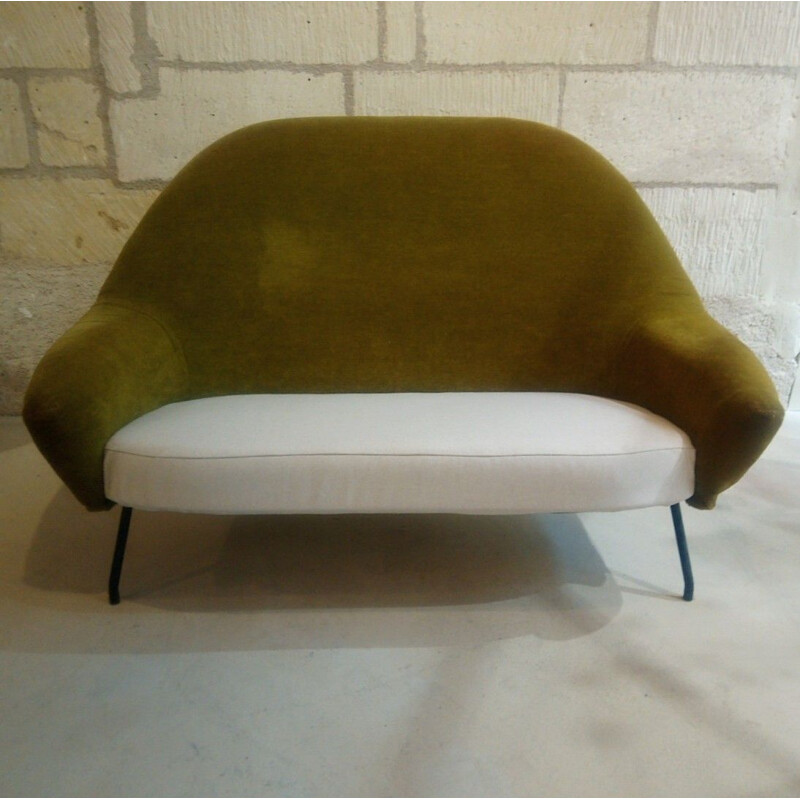 Vintage Joseph André Motte sofa model 770 in metal and fabric