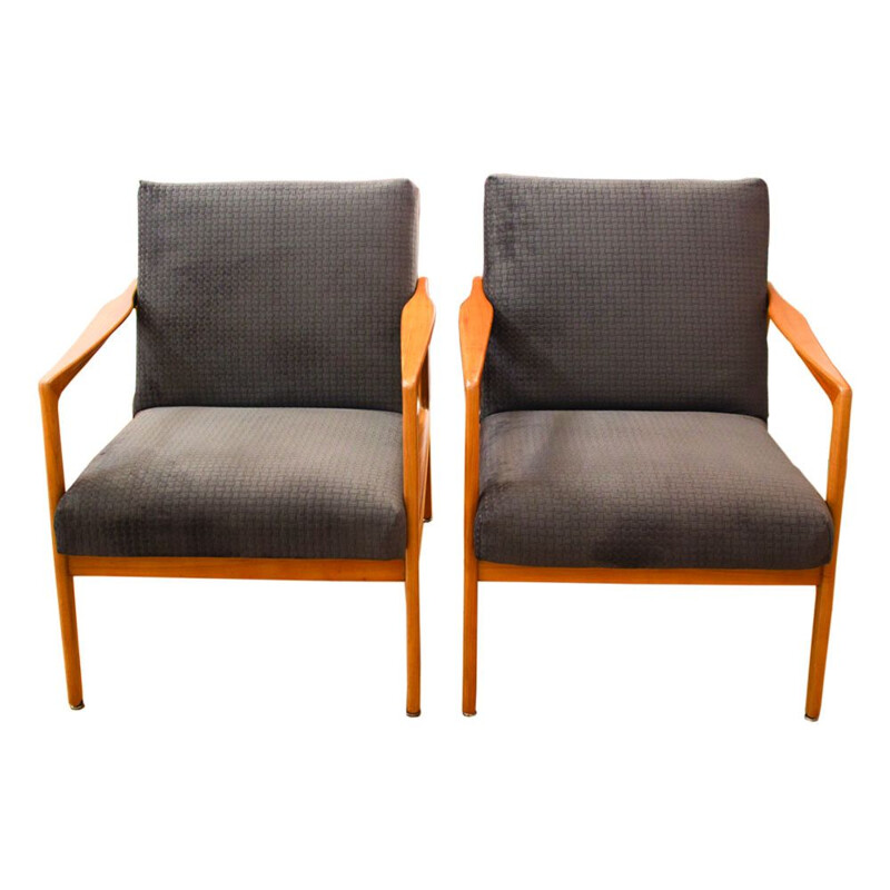 Set of 2 vintage Danish armchairs in cherry wood