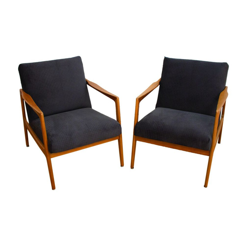Suite de 2 fauteuils vintage danois en merisier