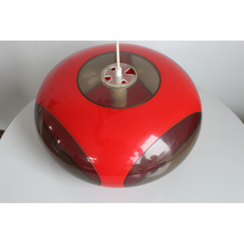 Vintage red pendant lamp "UFO" by Luigi Colani