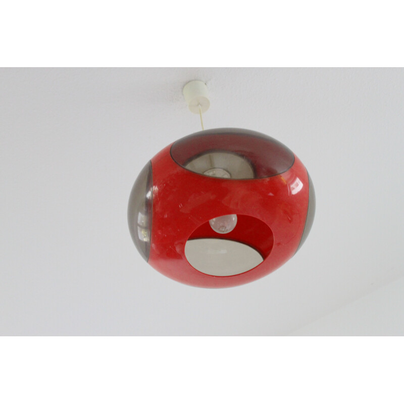 Vintage red pendant lamp "UFO" by Luigi Colani