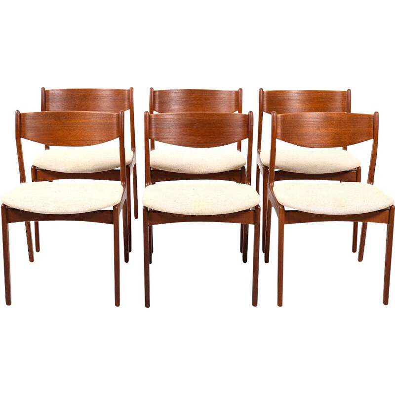 6 vintage Scandinavian dining chairs in teak by Erik Buch