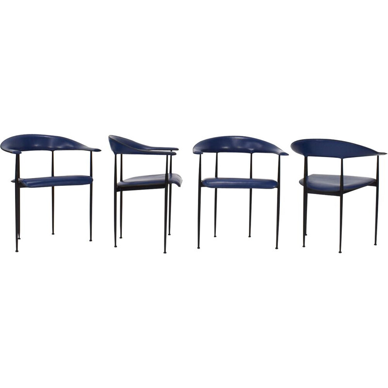 Set of 4 vintage P40 chairs in metal and leather by Fasem
