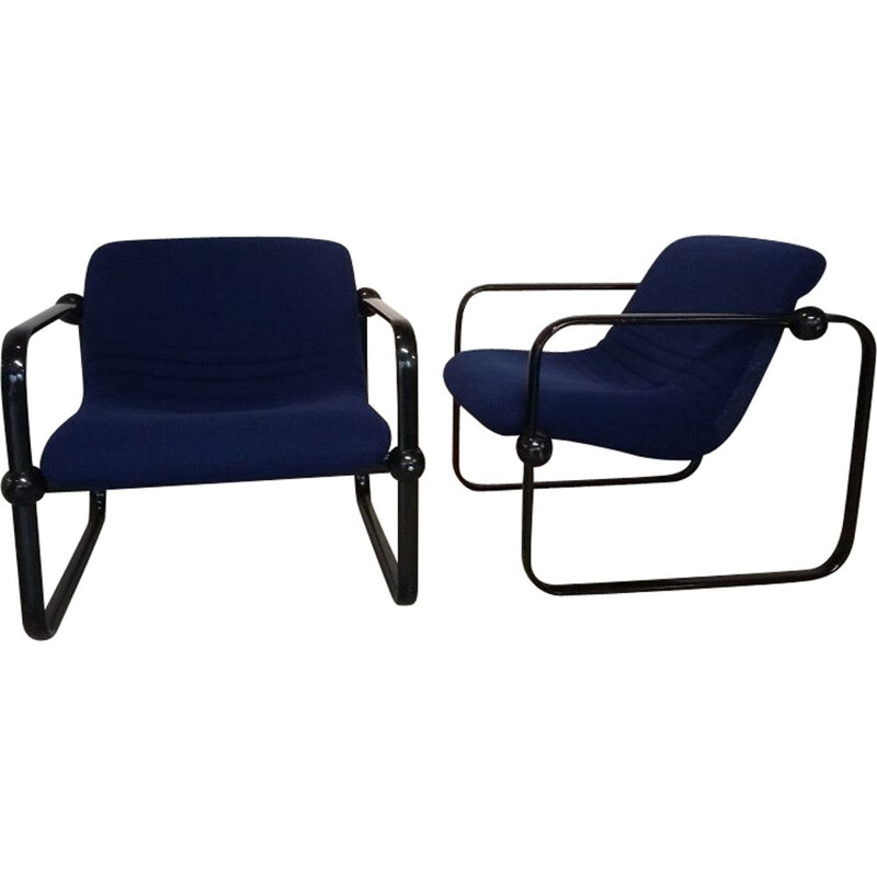 Set of 2 blue "ball" armchairs by Marc Held for Airborne