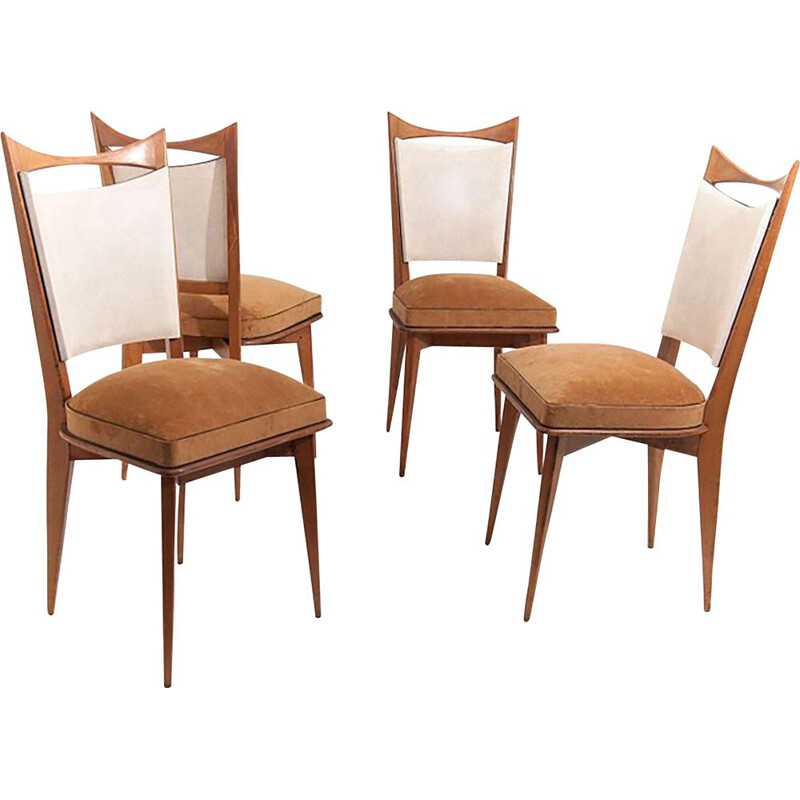 Set of 4 vintage chairs in blond wood