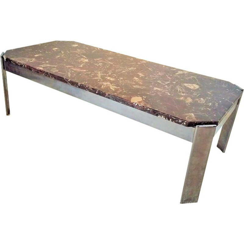 Vintage coffee table in marble and chrome by Roche Bobois
