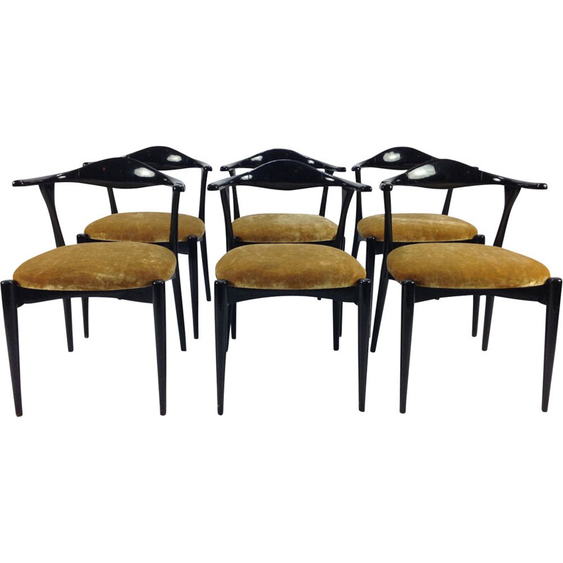 Set of 6 vintage lacquered Italian dining chairs