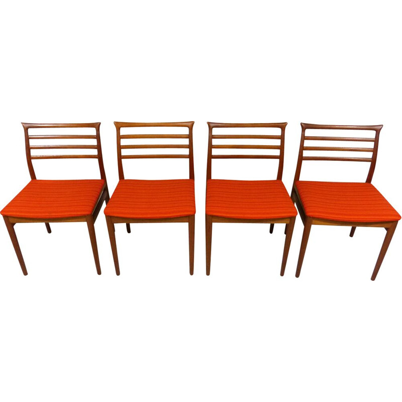 Set of 4 vintage orange chairs by Erling Torvits for Sorø Stolefabrik