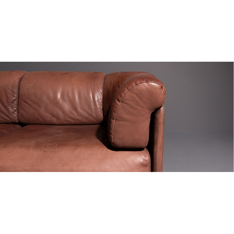 Vintage upholstered sofa in brown sanded leather 1970