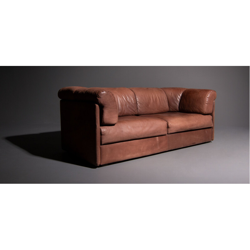 Vintage upholstered sofa in brown sanded leather 1970