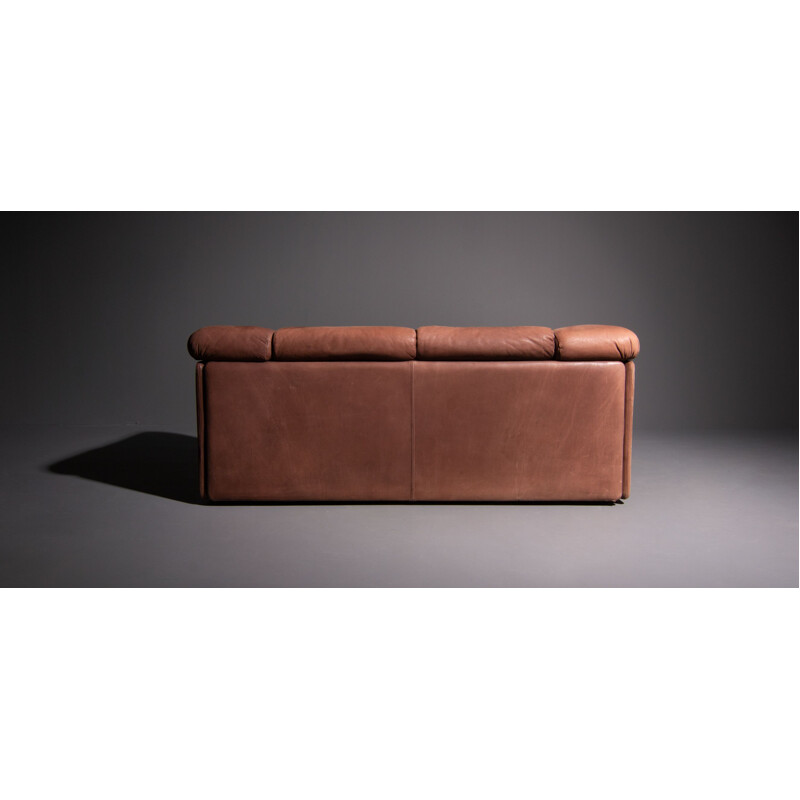 Vintage upholstered sofa in brown sanded leather 1970