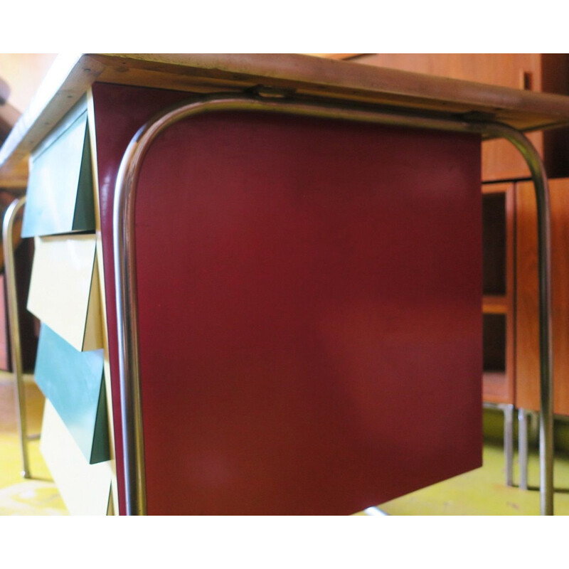 Bureau vintage italien coloré tubulaire en acier et formica