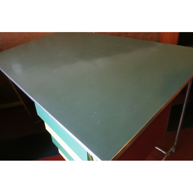 Bureau vintage italien coloré tubulaire en acier et formica