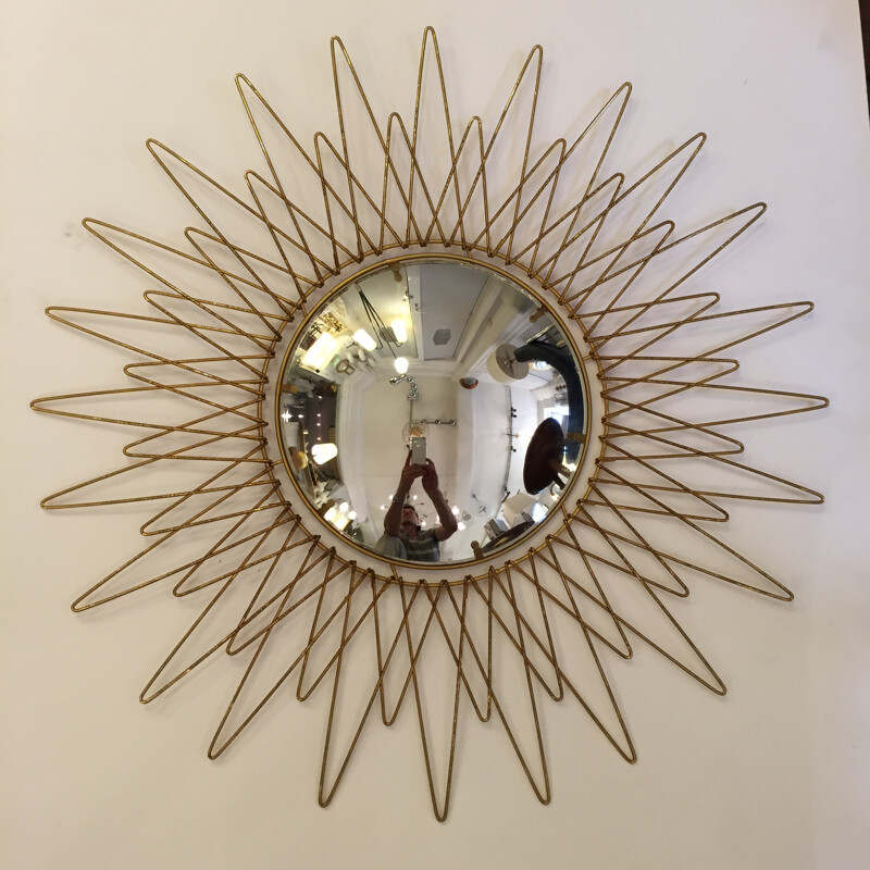 Miroir vintage en métal doré et verre - 1960