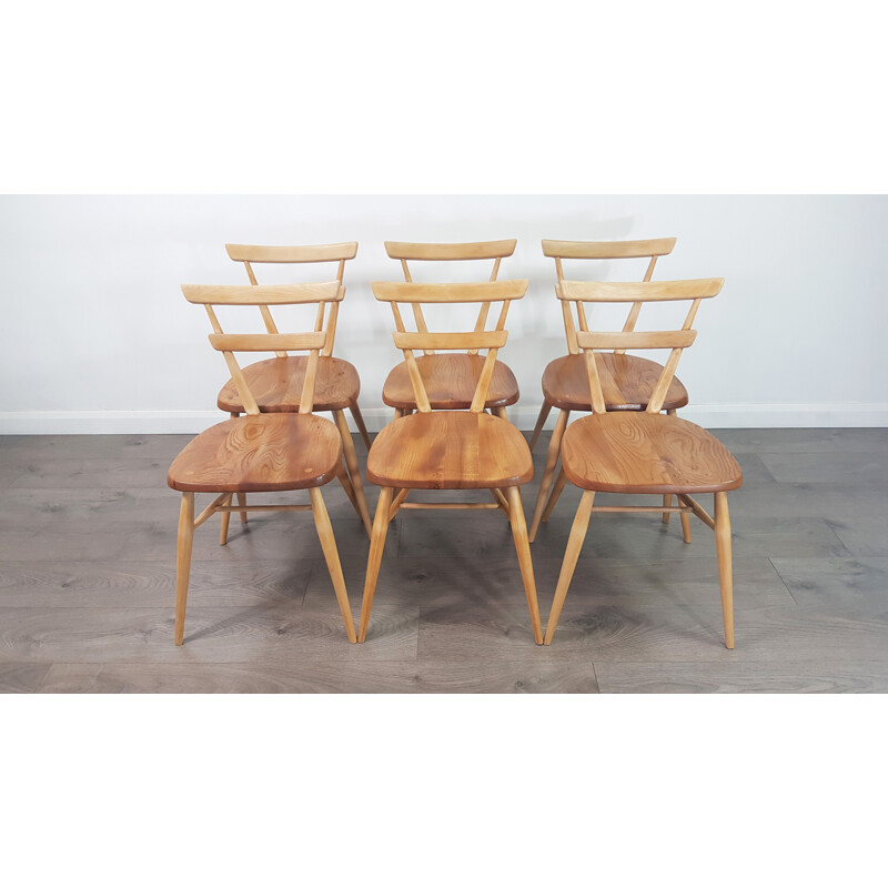 Set of 6 vintage adult green dot stacking chairs by Lucian Ercolani by Ercol