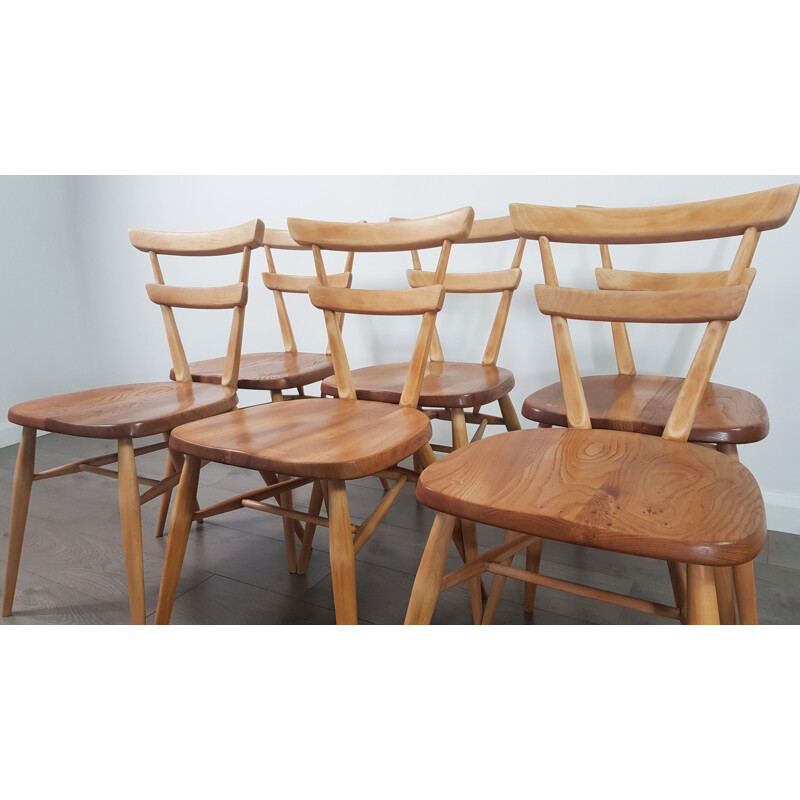 Set of 6 vintage adult green dot stacking chairs by Lucian Ercolani by Ercol