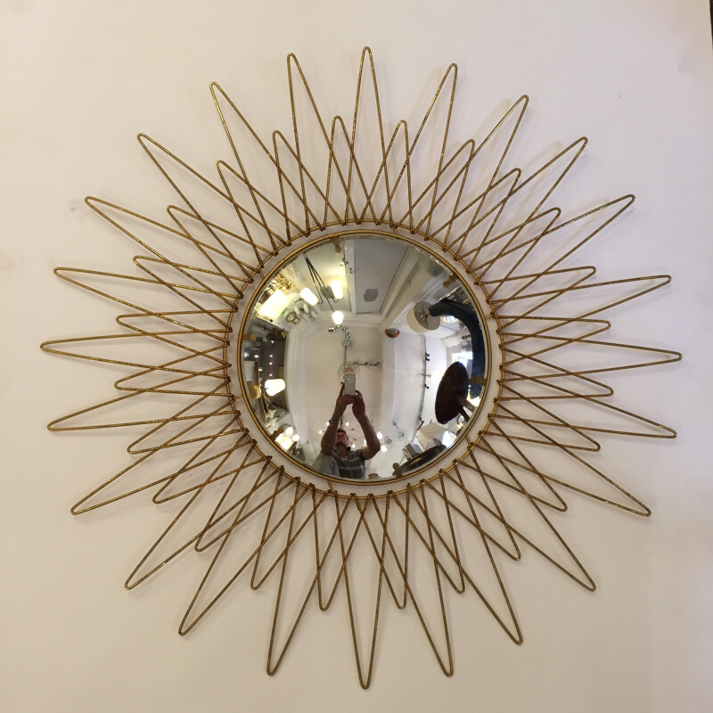 Miroir vintage en métal doré et verre - 1960