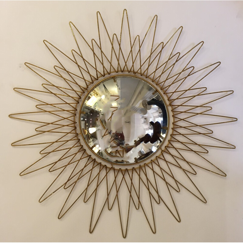 Miroir vintage en métal doré et verre - 1960